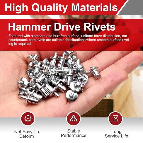 100Pcs M5 x 9mm Hammer Drive Rivets, Aluminum Core Drive Rivets for Household, Mechanical & Electronic Equipment in Saudi Arabia