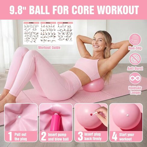Pilates Kit with Foldable Yoga Mat, Portable Home Workout Pilates Equipment, Lightweight Pilates Set for Travel & Small Spaces,14.5" Pilates Ring and Ball, Resistance Bands & Core Sliders, Pink in Saudi Arabia