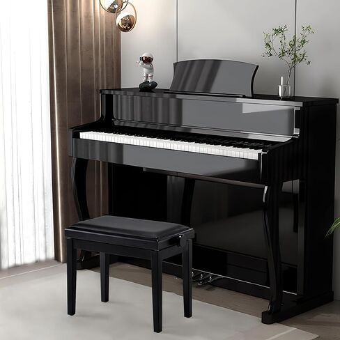 Adjustable Piano Bench, Wooden Piano Stool with Faux Leather Padded Cushion, Vanity Bench, Piano Seat (White) in Saudi Arabia