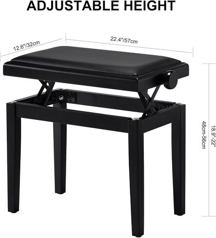 Adjustable Piano Bench, Wooden Piano Stool with Faux Leather Padded Cushion, Vanity Bench, Piano Seat (White) in Saudi Arabia