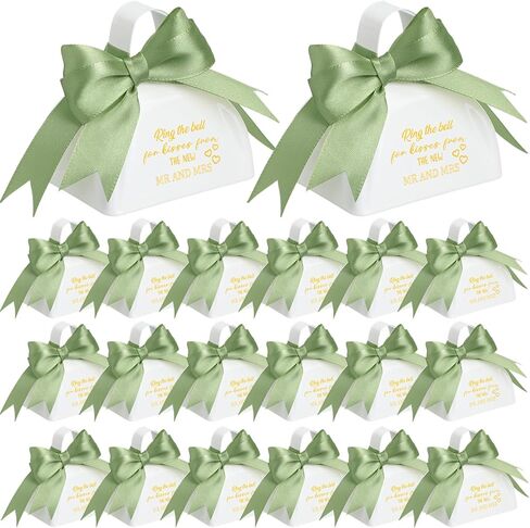 Boao 20 Pcs Metal Cowbell with Handle & 1 Roll Green Ribbon White Cow Bells Small Loud Noise Makers for Wedding Sporting Events Hand Percussion Cheering Spirit Celebrations, 3 x 2.8 x 2.5 Inch in Kuwait