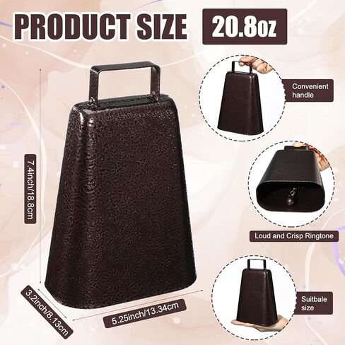 Boao 6 Pack Metal Cowbells with Handle 7.4 Inch Cow Bells Noise Makers Hand Percussion Cowbells Bronze Loud Cheering Bells for Sporting Events Football Games Weddings Stadiums Celebrations Party in Kuwait