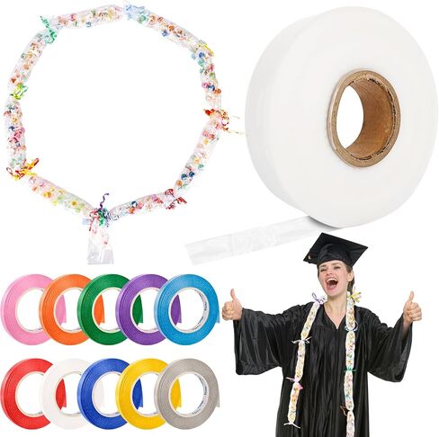 1 لفة من 2 بوصة × 984 قدم التخرج Candy Lei Clear Clear Caldy Tubing Lei Making Kit مع 10 أشرطة لفة لأكبالة التخرج DIY تعبئة الوجبات الخفيفة الحلوى in Kuwait