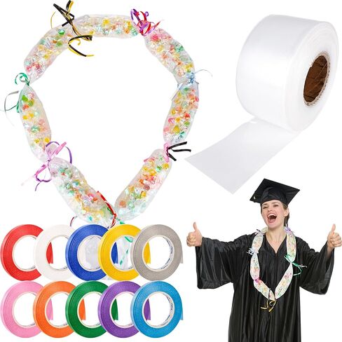 1 لفة من 2 بوصة × 984 قدم التخرج Candy Lei Clear Clear Caldy Tubing Lei Making Kit مع 10 أشرطة لفة لأكبالة التخرج DIY تعبئة الوجبات الخفيفة الحلوى in Kuwait