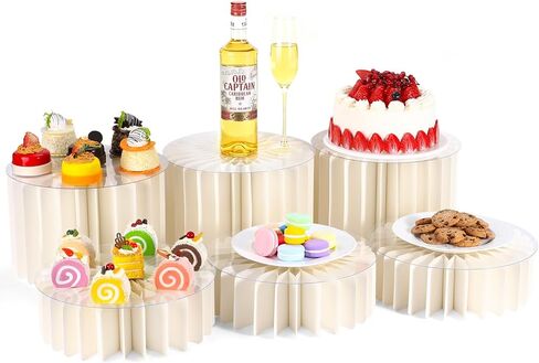 رافعات وحوامل البوفيه، حوامل عرض أكريليك، مجموعة عرض طاولة الحلوى، حامل كعكة الزفاف، حامل كب كيك أكريليك، حوامل أسطوانية للحفلات، حوامل كعكة عيد الميلاد للحفلات (العاج، 6 عبوات) in Kuwait