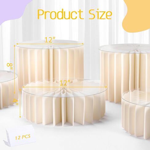 رافعات وحوامل البوفيه، حوامل عرض أكريليك، مجموعة عرض طاولة الحلوى، حامل كعكة الزفاف، حامل كب كيك أكريليك، حوامل أسطوانية للحفلات، حوامل كعكة عيد الميلاد للحفلات (العاج، 6 عبوات) in Kuwait