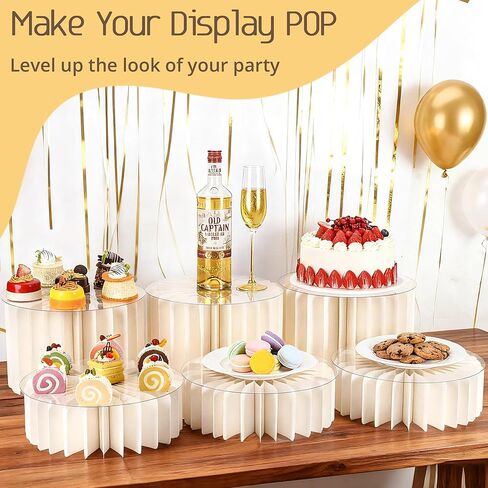 رافعات وحوامل البوفيه، حوامل عرض أكريليك، مجموعة عرض طاولة الحلوى، حامل كعكة الزفاف، حامل كب كيك أكريليك، حوامل أسطوانية للحفلات، حوامل كعكة عيد الميلاد للحفلات (العاج، 6 عبوات) in Kuwait