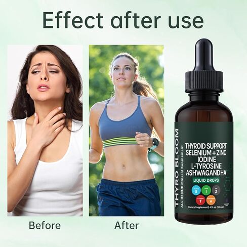 Thyroid Support Liquid Drops,Liquid Formula with Selenium,Zinc,Iodine,L-Tyrosine,Ashwagandha for Hormone Balance, Metabolism,Immune & Energy Support - 4 fl.oz. (120mL) in Kuwait