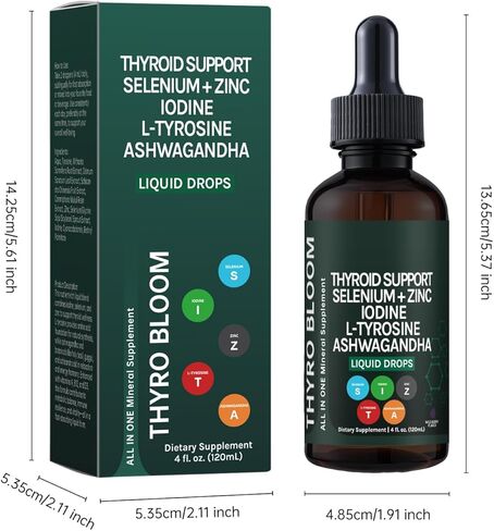 Thyroid Support Liquid Drops,Liquid Formula with Selenium,Zinc,Iodine,L-Tyrosine,Ashwagandha for Hormone Balance, Metabolism,Immune & Energy Support - 4 fl.oz. (120mL) in Kuwait