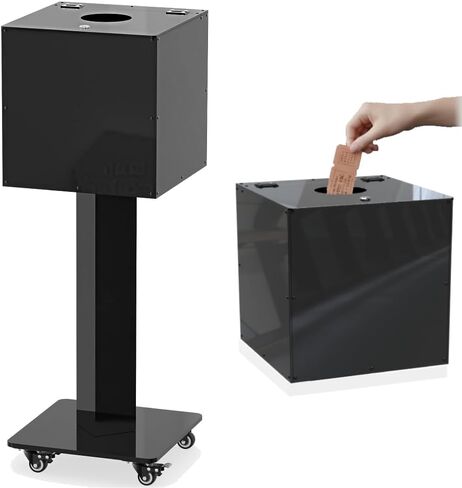 Acrylic Suggestion Box with Lock and Key for Office, Home, Event Donation Box with Stand for Charity Church Collection Offering/Raffle Box Ballot Box with Sign Holder Display Stand, Locking Casters in Kuwait