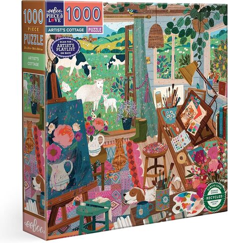 Eeboo Piece & Love: Library Vintage - 1000 قطعة لغز - بانورامات مربعة للبالغين ، 23x23 ، تتضمن إدراج صورة مرجعية ، قطع لامعة in Kuwait