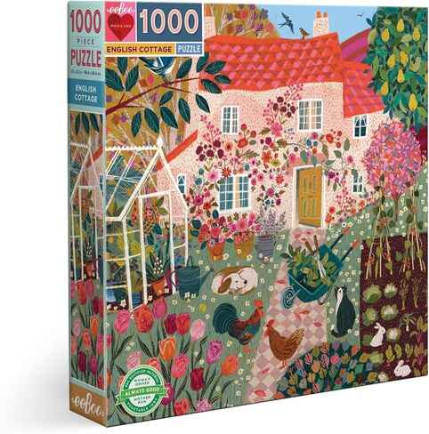 Eeboo Piece & Love: Library Vintage - 1000 قطعة لغز - بانورامات مربعة للبالغين ، 23x23 ، تتضمن إدراج صورة مرجعية ، قطع لامعة in Kuwait