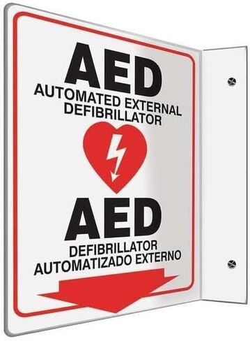 AED Automated External Defibrillator/Spanish-Bilingual Sign, 9" W x 12" H, L-Shaped, Mfr: SBPSP760-A in Saudi Arabia