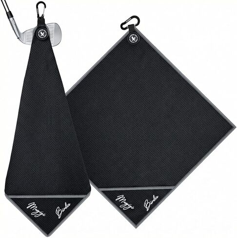 Magnetic Golf Towel 18" x 18" with Clip Exclusive Cleaning Pocket - Premium Ultra-Absorbent Microfiber Golf Towel with Magnet for Clubs - Essential Golf Accessories Golf Gifts for Men Women(Black) in Saudi Arabia