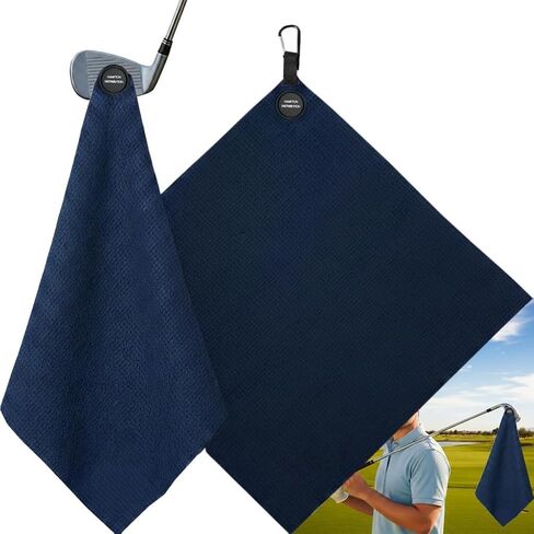 Mircrofiber Golf Magnetic Towel, 16" x 24", Golf Towel Magnet, Premium Ultra-Absorbent Waffle Pattern Microfiber Golf Towel with Magnet & Clip for Golf Carts or Clubs, Golf Gear (Navy Blue) in Kuwait