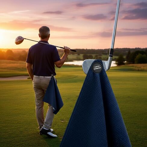 Mircrofiber Golf Magnetic Towel, 16" x 24", Golf Towel Magnet, Premium Ultra-Absorbent Waffle Pattern Microfiber Golf Towel with Magnet & Clip for Golf Carts or Clubs, Golf Gear (Navy Blue) in Kuwait