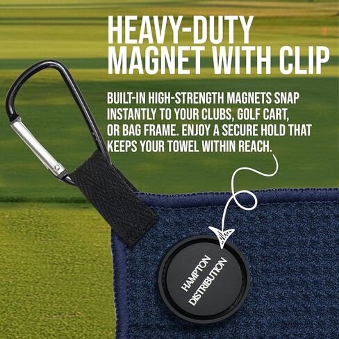 Mircrofiber Golf Magnetic Towel, 16" x 24", Golf Towel Magnet, Premium Ultra-Absorbent Waffle Pattern Microfiber Golf Towel with Magnet & Clip for Golf Carts or Clubs, Golf Gear (Navy Blue) in Kuwait