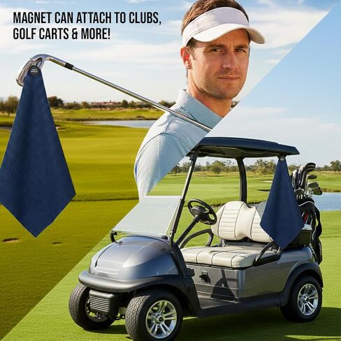 Mircrofiber Golf Magnetic Towel, 16" x 24", Golf Towel Magnet, Premium Ultra-Absorbent Waffle Pattern Microfiber Golf Towel with Magnet & Clip for Golf Carts or Clubs, Golf Gear (Navy Blue) in Kuwait