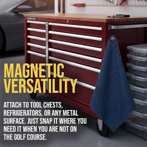 Mircrofiber Golf Magnetic Towel, 16" x 24", Golf Towel Magnet, Premium Ultra-Absorbent Waffle Pattern Microfiber Golf Towel with Magnet & Clip for Golf Carts or Clubs, Golf Gear (Navy Blue) in Kuwait