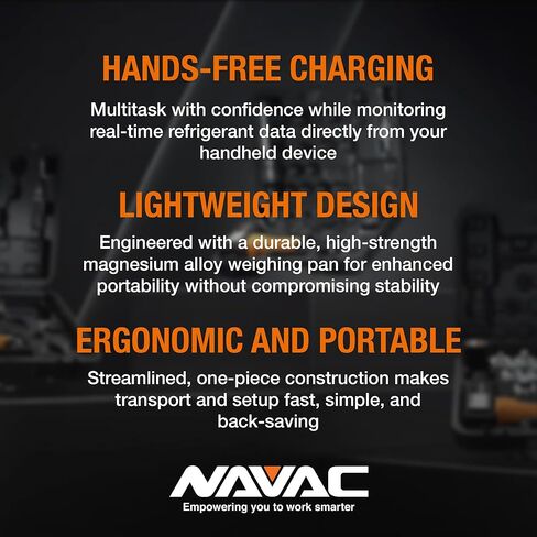 NAVAC NRS2i01 Wireless Refrigerant Scale | Bluetooth Handheld Display | 220 lbs Capacity | Lightweight Magnesium Alloy Weighing Pan | Precise Measurements | 1 Year Warranty in Saudi Arabia