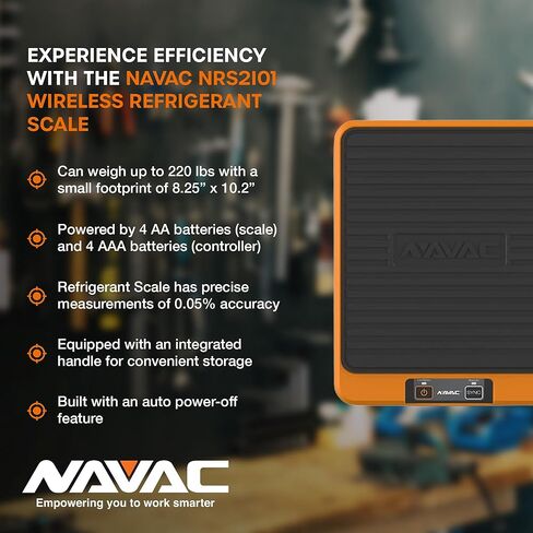 NAVAC NRS2i01 Wireless Refrigerant Scale | Bluetooth Handheld Display | 220 lbs Capacity | Lightweight Magnesium Alloy Weighing Pan | Precise Measurements | 1 Year Warranty in Saudi Arabia