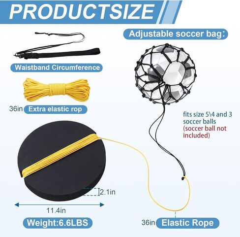 2-in-1 Soccer Training Equipment, Soccer Trainer for Ball Kick Practice with Heavy 6.5Lbs Rubber Weight Base and Bungee Elastic, Includes Adjustable Belt and Net for Youth Adult in Saudi Arabia