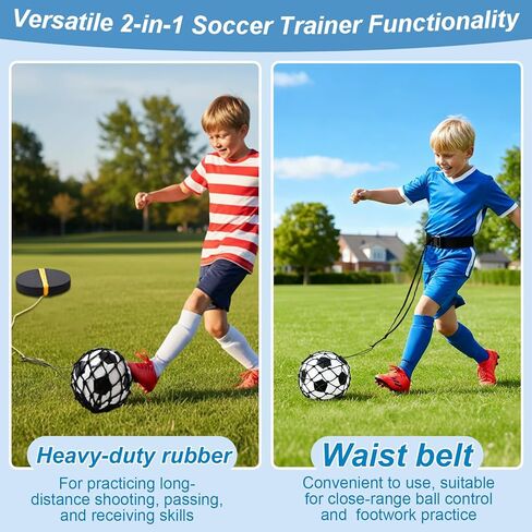 2-in-1 Soccer Training Equipment, Soccer Trainer for Ball Kick Practice with Heavy 6.5Lbs Rubber Weight Base and Bungee Elastic, Includes Adjustable Belt and Net for Youth Adult in Saudi Arabia