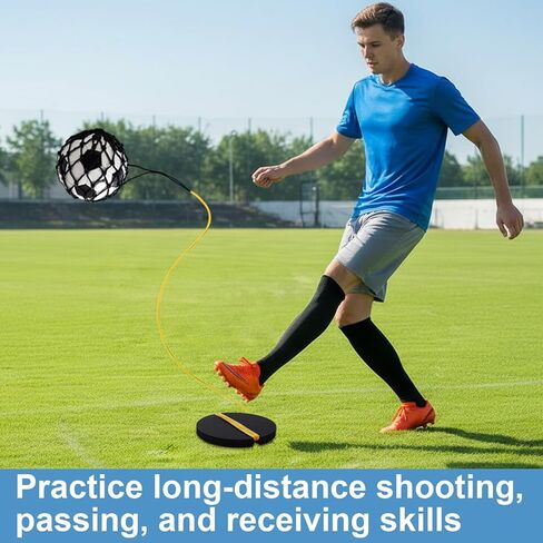2-in-1 Soccer Training Equipment, Soccer Trainer for Ball Kick Practice with Heavy 6.5Lbs Rubber Weight Base and Bungee Elastic, Includes Adjustable Belt and Net for Youth Adult in Saudi Arabia