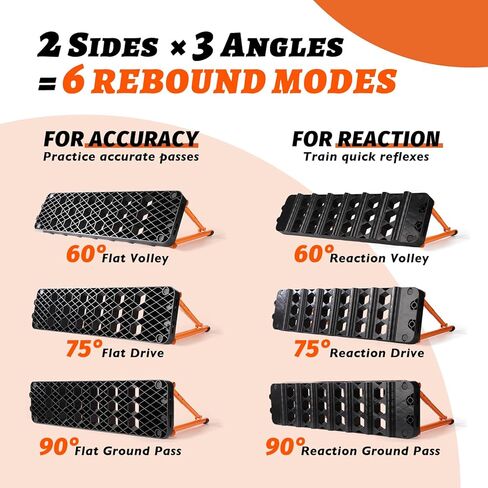 لوح كرة القدم 6 في 1 مع 6 مخاريط تدريب، جدار خلفي محمول مزدوج السطح مع 3 زوايا قابلة للتعديل (60 درجة/75 درجة/90 درجة) للتمرير واللمسة الأولى ورد الفعل، معدات تدريب كرة القدم في الفناء الخلفي in Kuwait