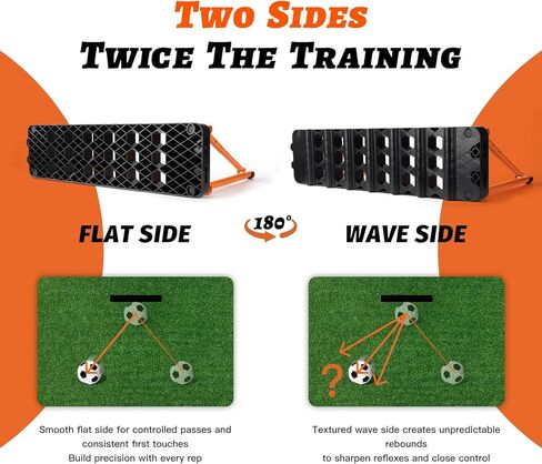 لوح كرة القدم 6 في 1 مع 6 مخاريط تدريب، جدار خلفي محمول مزدوج السطح مع 3 زوايا قابلة للتعديل (60 درجة/75 درجة/90 درجة) للتمرير واللمسة الأولى ورد الفعل، معدات تدريب كرة القدم في الفناء الخلفي in Kuwait