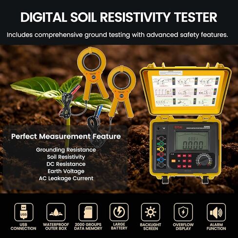 EITAI3200C اختبار مقاومة التربة، Φ70mm، 0.00Ω-300KΩ، 0.00Ωm-9000kΩm، AC 0-100.0V، 600A، مبيعات الشركة المصنعة المباشرة، المشابك المزدوجة جهاز قياس مقاومة الأرض الأرضية in Kuwait