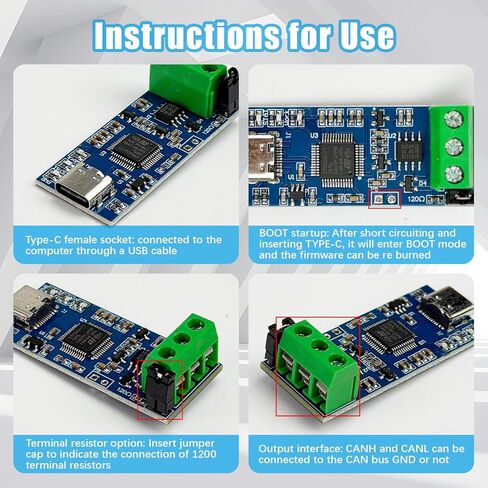 USB to CAN Module, USB Type C Interface with LED Indicator for CAN 2.0A 2.0B Protocol Bus Analyzer V2.0, High Performance Module for Industrial Data Communication in Kuwait
