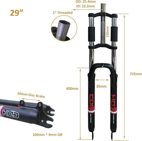CDHPOWER 29" Suspension Fork 1" Threaded 25.4mm Straight Tube Double Shoulder Triple Tree, Disc Brake, Black, in Saudi Arabia