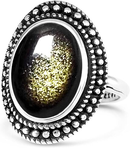 Retro Sterling Silver Blue Lapis Lazuli Quartz Stone Ring,Antique Vintage Natural Real Genuine Oval Crystal Gem Stone Boho Bohemian Jewelry for Women (A08_Lapis Lazuli, 8) in Kuwait