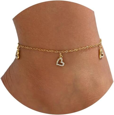 Anklet for Women 18K Gold Plated Prated Sea Turtle Heart Butterfly Moon Star Dolphin Snake North Star Charm Dangle Anclet Zirconia Zirconia Gold Summer Summer Beach Jewelry in Kuwait