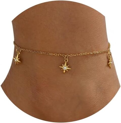 Anklet for Women 18K Gold Plated Dainty Sea Turtle Heart Butterfly Moon Star Dolphin Snake North Star Charm Dangle Anklet Cubic Zirconia Adjustable Summer Beach Foot Jewelry in Kuwait