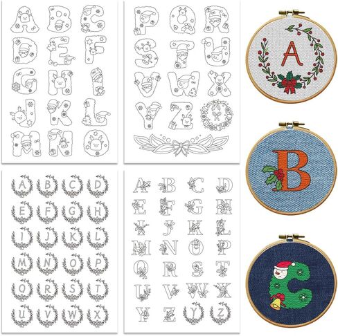 peacoblue Water Soluble Embroidery Patterns for Beginners, Valentine's Day Elements 4 Sheets with 27pcs, Wash Away Embroidery Pattern Stabilizer for Hand Sewing Lover Couple Women Adults in Kuwait