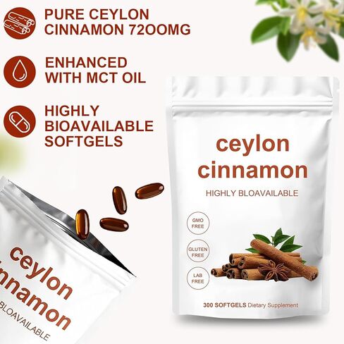 كبسولة قرفة سيلان - مكمل عشبي عالي التوافر بيولوجيًا مصنوع من قرفة سيلان الحقيقية - غير معدلة وراثيًا، خالي من الغلوتين - دعم يومي لطيف - 300 كبسولة in Kuwait