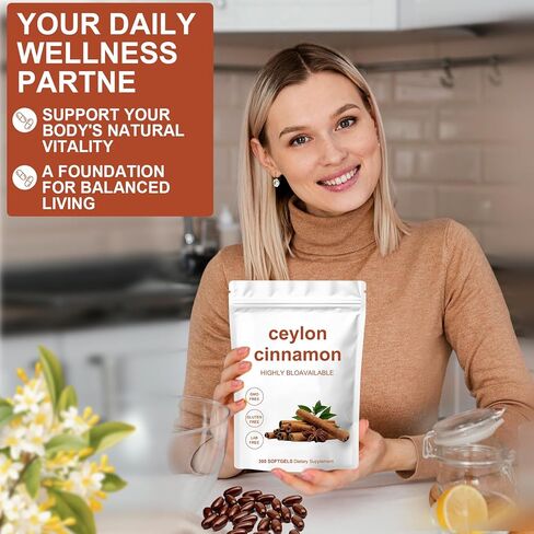 كبسولة قرفة سيلان - مكمل عشبي عالي التوافر بيولوجيًا مصنوع من قرفة سيلان الحقيقية - غير معدلة وراثيًا، خالي من الغلوتين - دعم يومي لطيف - 300 كبسولة in Kuwait