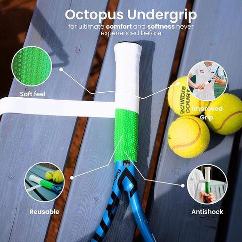 ROCKETGRIP Octopus Tennis Racket Undergrip (2-Pack) – Soft Silicone Undergrip for Tennis Racket – Cushioned, Sweat-Resistant Fit – Vibration Dampening Tennis Accessory (Green) in Kuwait