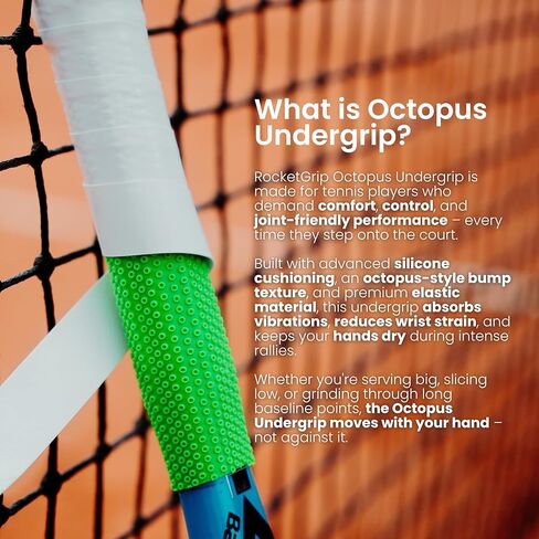 ROCKETGRIP Octopus Tennis Racket Undergrip (2-Pack) – Soft Silicone Undergrip for Tennis Racket – Cushioned, Sweat-Resistant Fit – Vibration Dampening Tennis Accessory (Green) in Kuwait