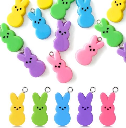 Easter Bunny Charms Pendants - 50Pcs Bunny Peep Resin Enamel Jewelry Pendants He is Risen Rabbit Charms for Easter Spring Jewelry Making Earring Necklace Bracelet Making DIY Crafts Accessories in Kuwait