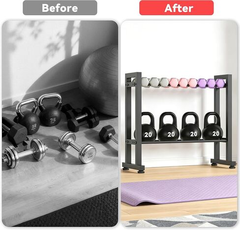 Dumbbell Rack 2-Tier 18 IN Length Adjustable Weight Rack for Home Gym Dumbbells Kettlebell, Small Dumbbell Rack 250 LB Capacity, Dumbbell Rack Stand Only in Saudi Arabia
