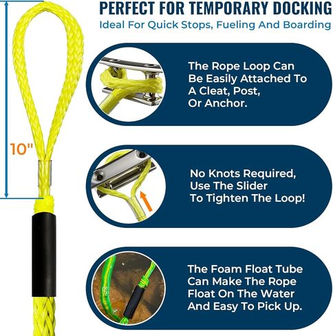 قطعتان من خطوط القوارب المطاطية الفاخرة بطول 4 أقدام، حلقة ممتدة 27 سم مع ملحقات قارب بمشبك من الفولاذ المقاوم للصدأ 316 للرسو لدراجات Jet Ski، SeaDoo، Yamaha WaveRunner Dinghy Pontoon Accessories (أصفر نيون) in Kuwait