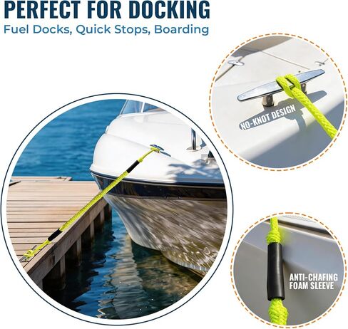 قطعتان من خطوط القوارب المطاطية الفاخرة بطول 4 أقدام، حلقة ممتدة 27 سم مع ملحقات قارب بمشبك من الفولاذ المقاوم للصدأ 316 للرسو لدراجات Jet Ski، SeaDoo، Yamaha WaveRunner Dinghy Pontoon Accessories (أصفر نيون) in Kuwait