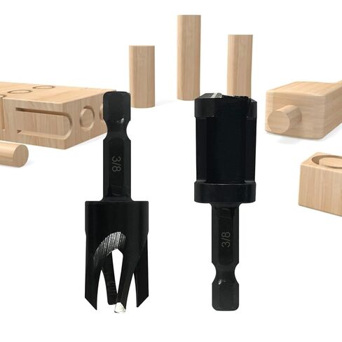 Wood Plug Cutters, 4Pcs Straight Wood Plug Cutters & 4Pcs Tapered Plug Cutters Set with 1/4 Hex Shank, Taper Cutting Tool Knifes in 4 Sizes 1/4", 5/16", 3/8", and 1/2" (8Pcs) in Saudi Arabia