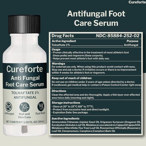 مصل مضاد للفطريات لعلاج فطريات القدم والأظافر بأقصى قوة مع تولنافتات 1% - محلول سريع الامتصاص لتخفيف الجلد والفطريات لدى الرياضيين - تركيبة غير دهنية (30 مل) in Kuwait