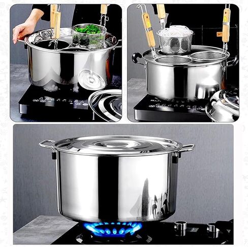 Pasta Pots Pasta Cooker, Pasta Pot with Colander, Stainless Steel Vegetable Noodle Cooking Pot, Commercial 2/3/4 Holes Soup Pot Set with Lid, Gas Stove and Indu in Saudi Arabia