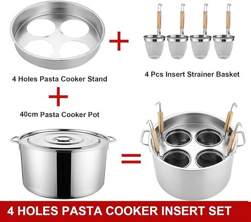 Cooking Pots, 4 Holes Pasta Cooker Insert Set, Multipots & Pasta Pots with Divider and Colander Strainer, Stainless Steel Stock Pot Commercial Cooking Tool in Saudi Arabia