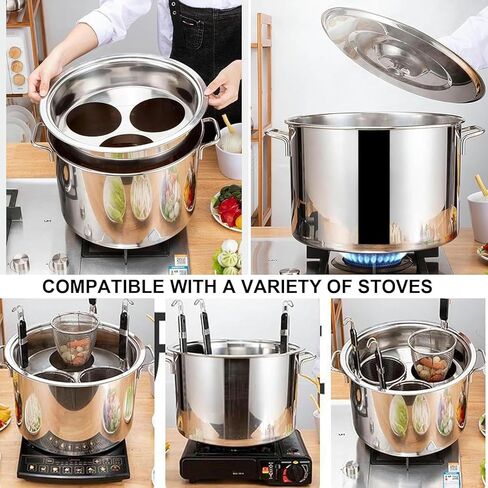 Cooking Pots, 4 Holes Pasta Cooker Insert Set, Multipots & Pasta Pots with Divider and Colander Strainer, Stainless Steel Stock Pot Commercial Cooking Tool in Saudi Arabia
